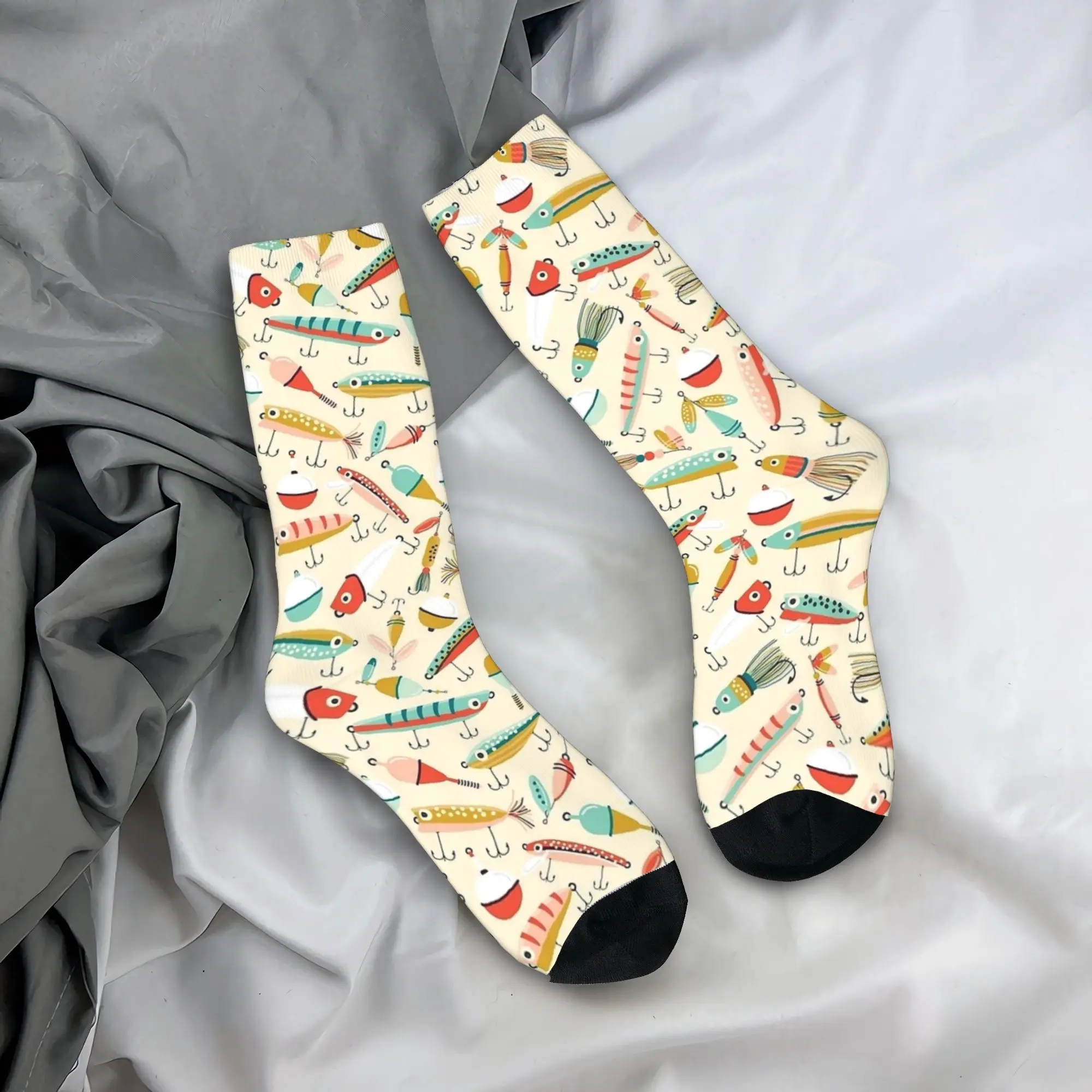 Fish Bait Socks Colorful Printed Fish Fishing Pattern Anti Skid Stockings Adults Men Quality Cycling Socks Spring Funny Socks