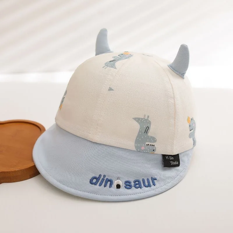 Baby three-dimensional printed small dinosaur soft brimmed baseball cap with patchwork embroidery and cute and playful design view 3