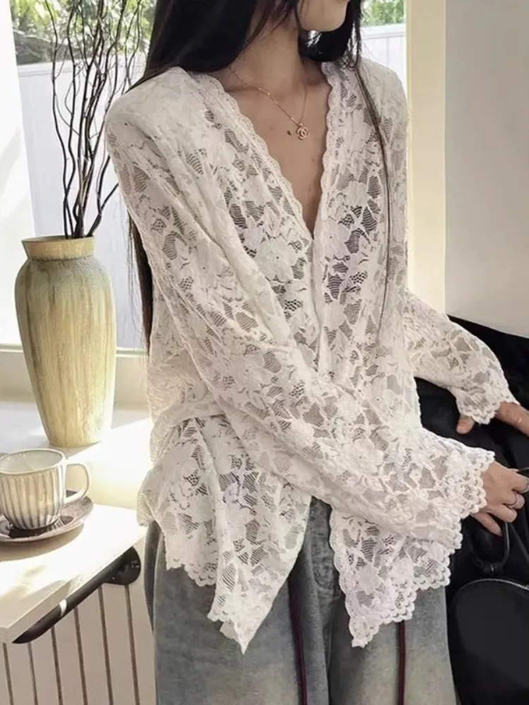 

Защита от солнца Long Sve Lace irt Женские зимние новые свободные полые микропрозрачные кондиционеры irt