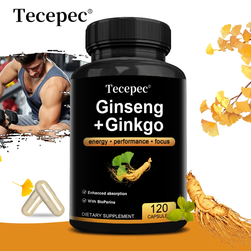 Ginseng + Ginkgo Capsules - Boosts Energy, Endurance, Concentration and Performance, Helps Improve Memory and Cognition