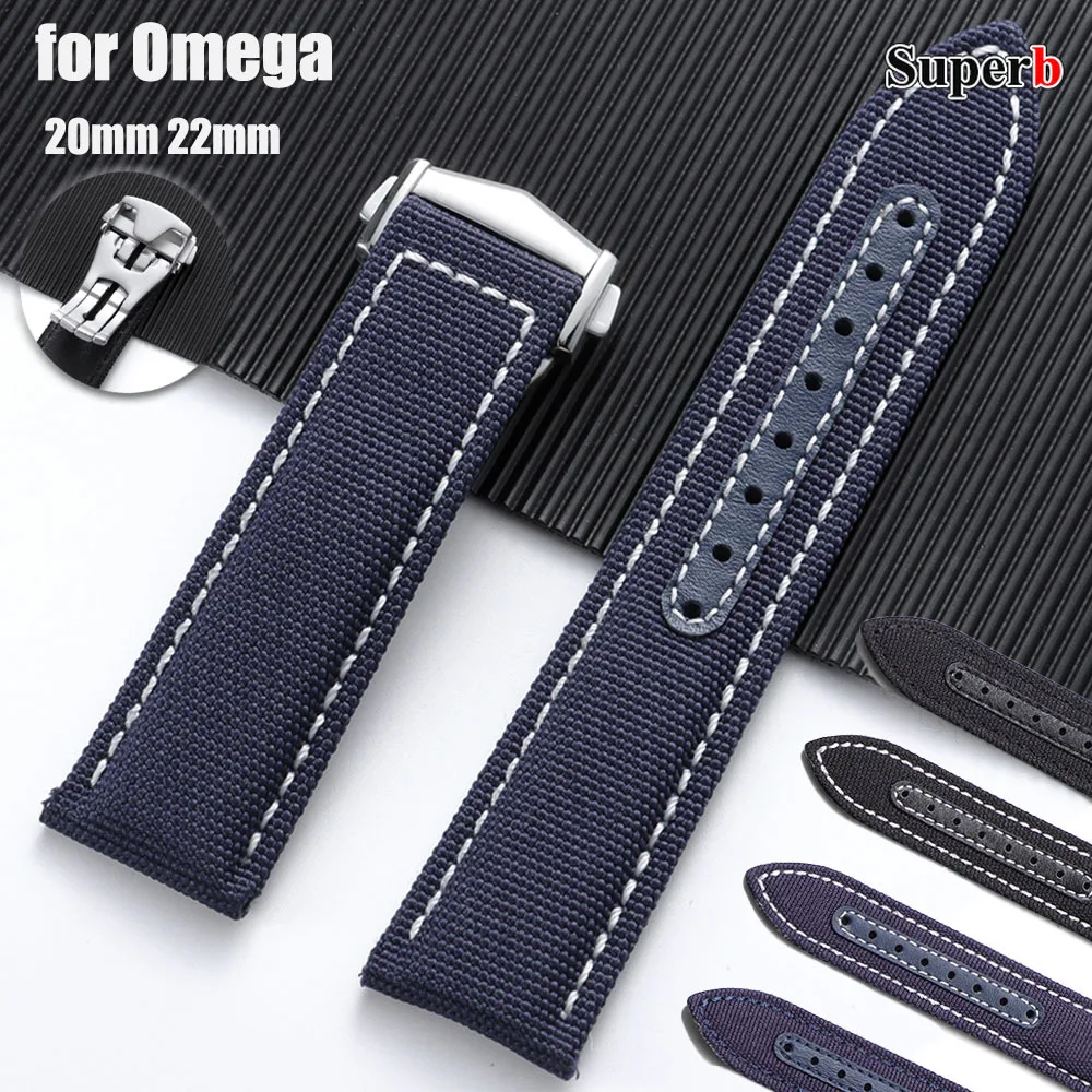 20mm 22mm Nylon Leatehr Straps for Omega Seamaster AT150 Speedmaster Watches Men Women Waterproof Watch Band Watch Accessories