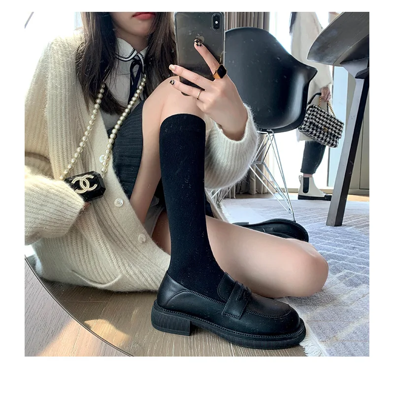 Fashion work shoes women's black British flat shoes leather  wholesale new professional  occupational footwear