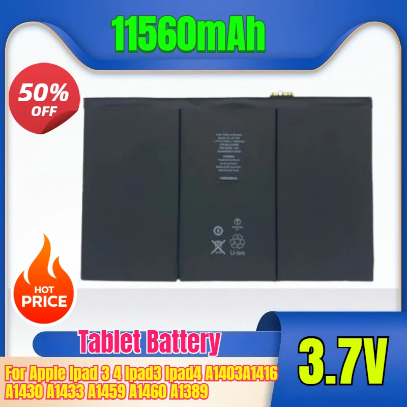 

New Tablet Battery 3.7V 11560Mah For Apple Ipad 3 4 Ipad3 Ipad4 A1403 A1416 A1430 A1433 A1459 A1460 A1389