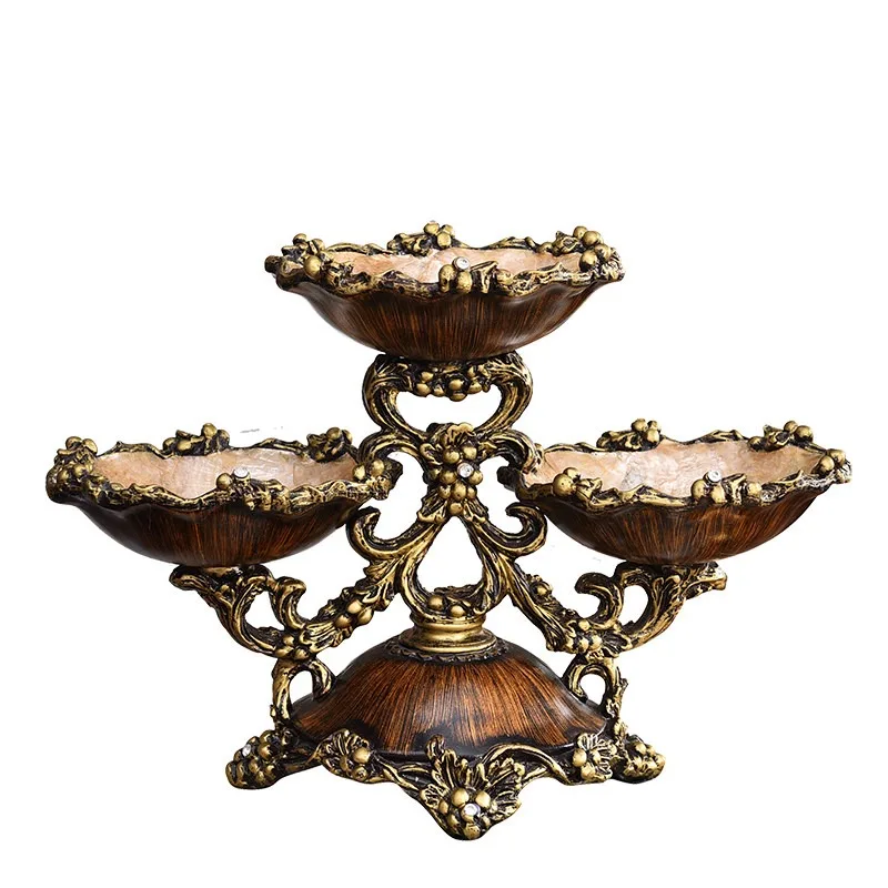 European retro multi-layer dried fruit plate grid creative candy plate household American-Chinese living room coffee table ornam