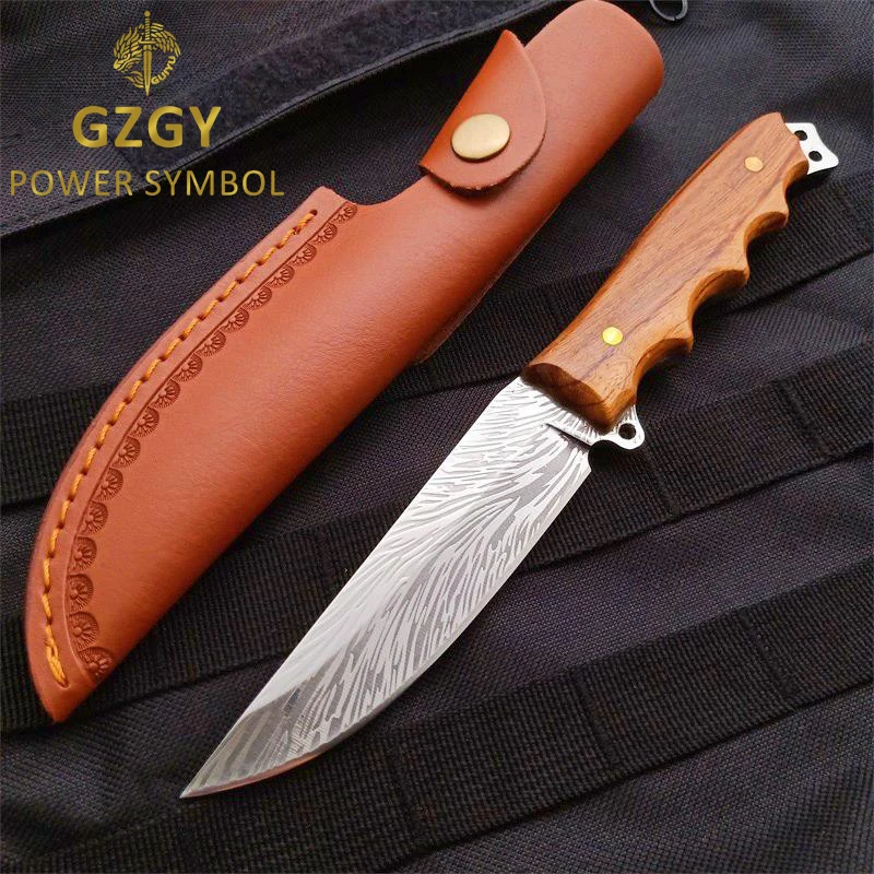 

Wooden Handle Household Fruit Folding Knife, Carved Design Handle, High Hardness Sharp Folding Knife PU Sheath ZM231