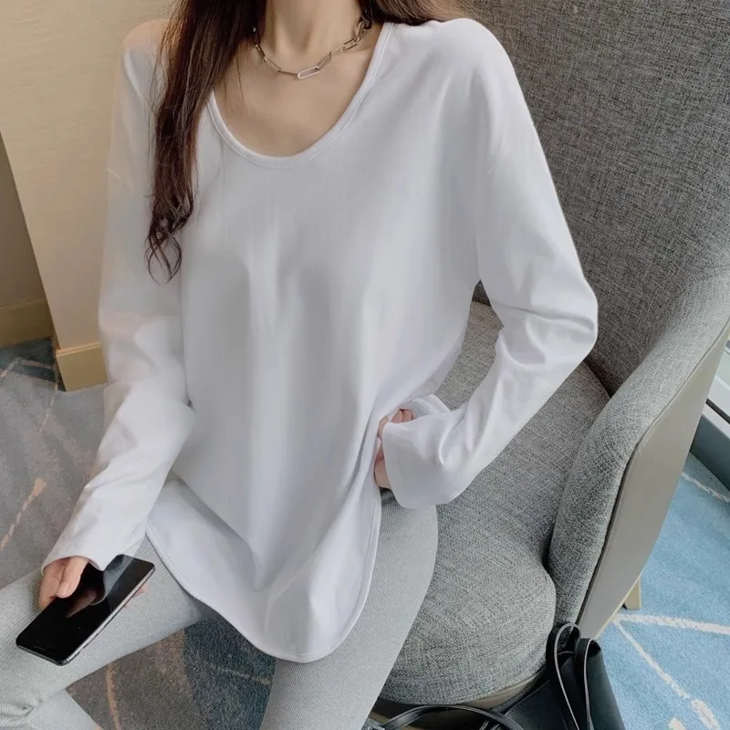 

American Fashion White Long-sleeved T-shirt Autumn New Irregular Design Sense Yoga Clothes T Shirt Women's Loose Casual Tops