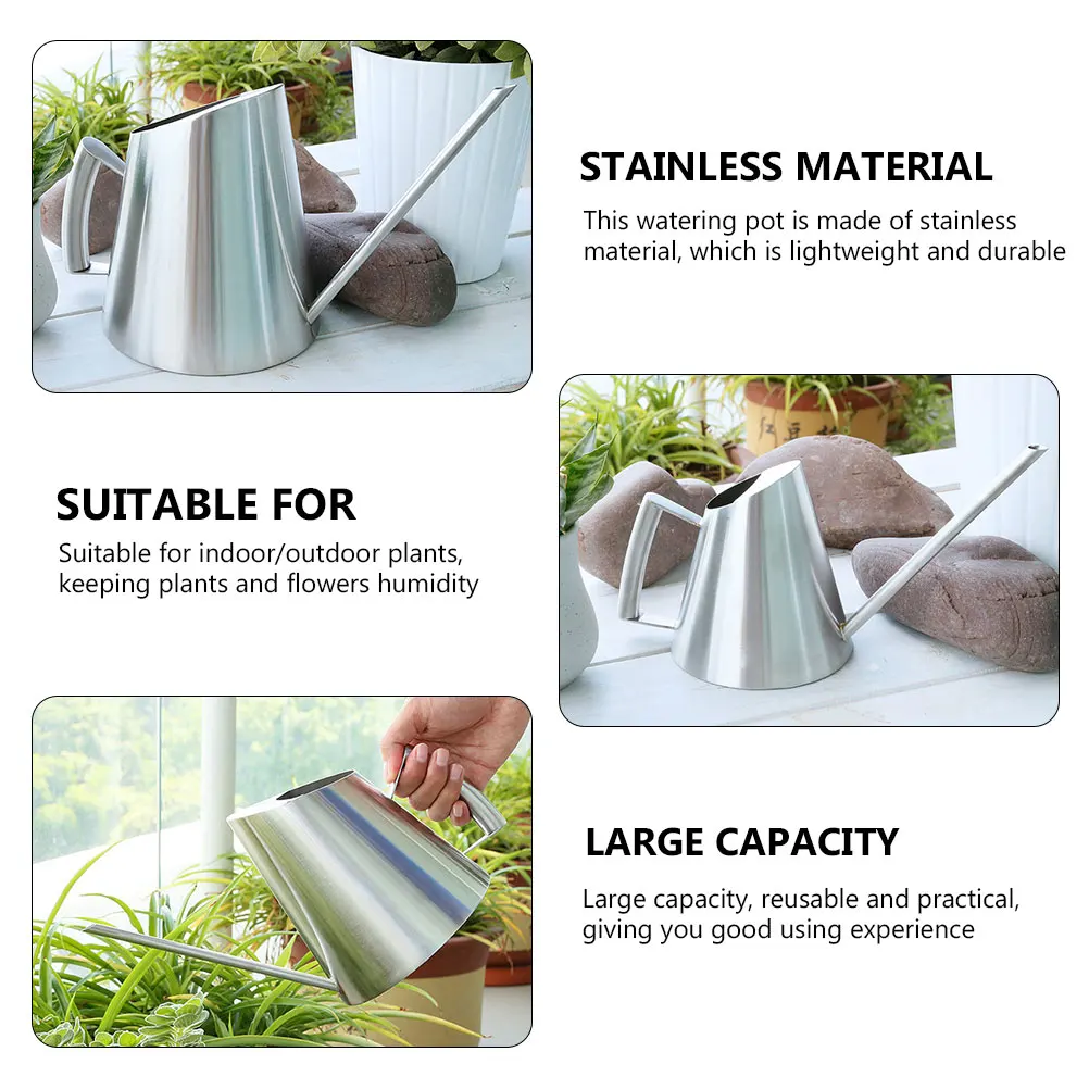 

1pc Stainless Steel Watering Can Large Capacity Reusable Lightweight Durable Plants Flowers Outdoor Sprinkler