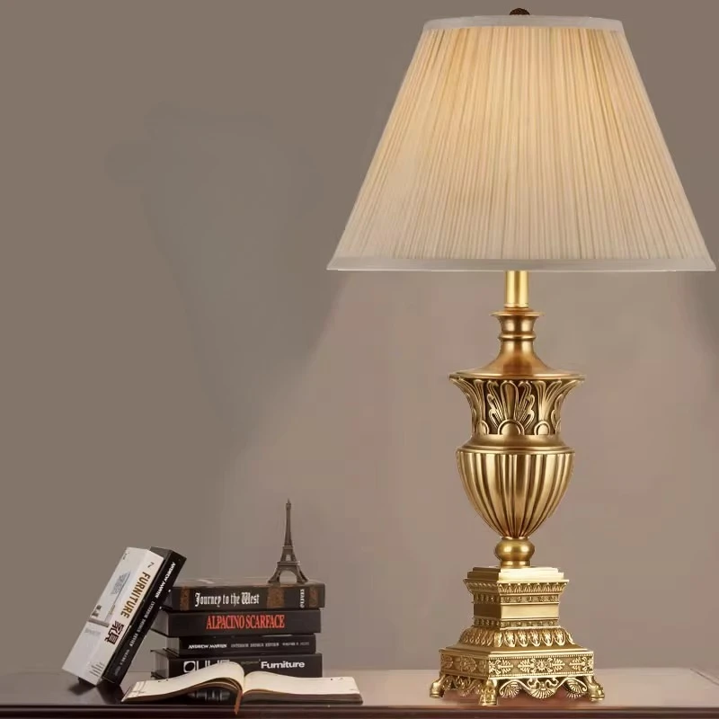 

European Retro Light Luxury All Copper Table Lamps LED Living Room Restaurant Bedside Hotel Office Decorative Home Desk Lights