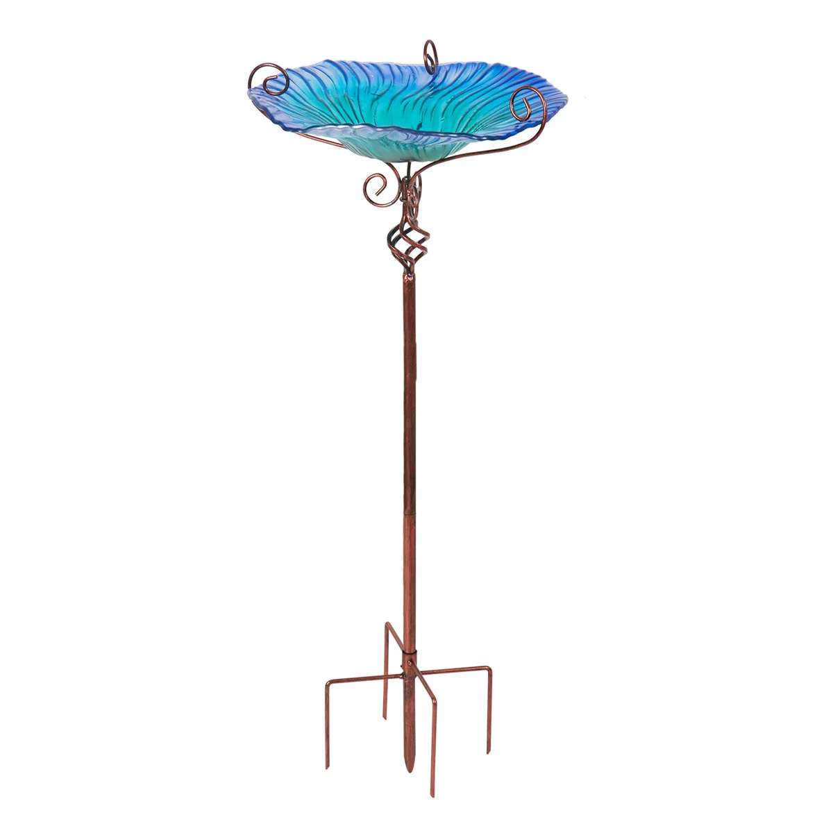 30'' Height Flower Glass Bird Bath Garden Outdoor Birdbaths Bird Feeder with Metal Stake for Yard Decor