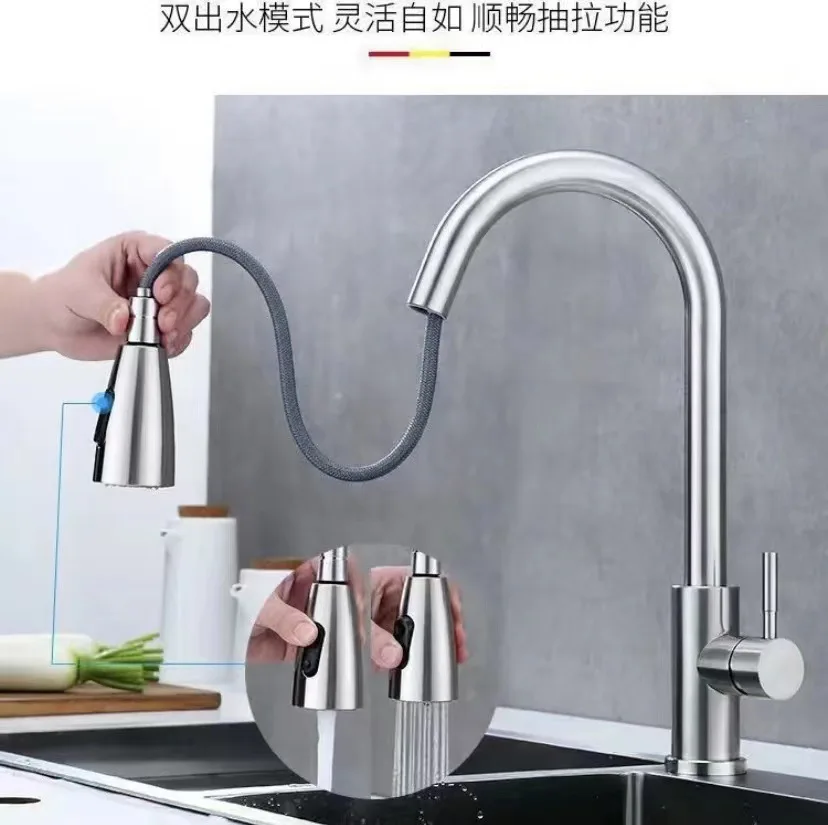 

Kitchen sink 304 Hot and cold faucet cross border sink Black stainless steel kitchen pull faucet