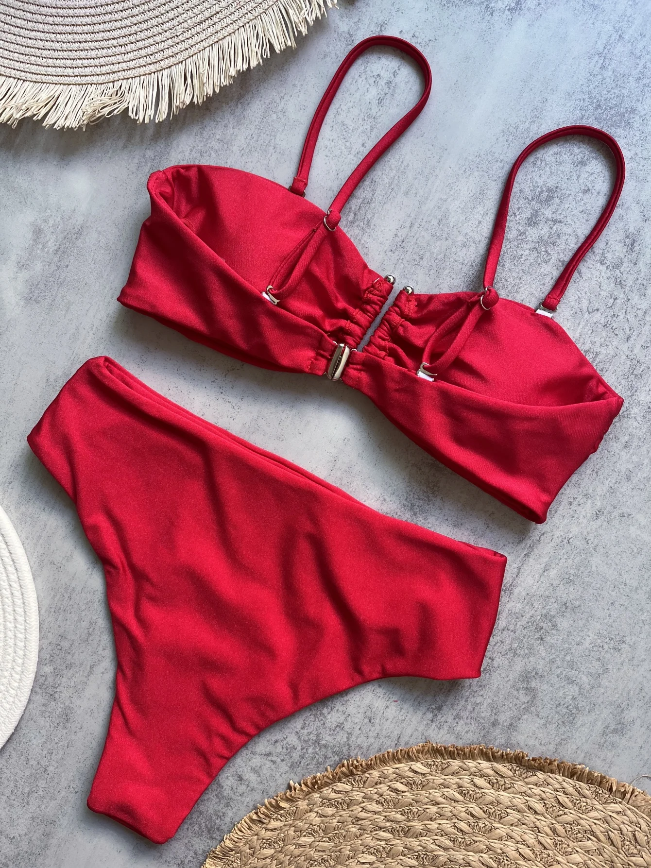 Bikini Bandeau Push Up para Mujer, Trajes de Baño 2026, Traje de Baño Sexy de Cintura Alta, Conjunto de Bikini Brasileño, Trajes de Baño Sólidos para Playa
