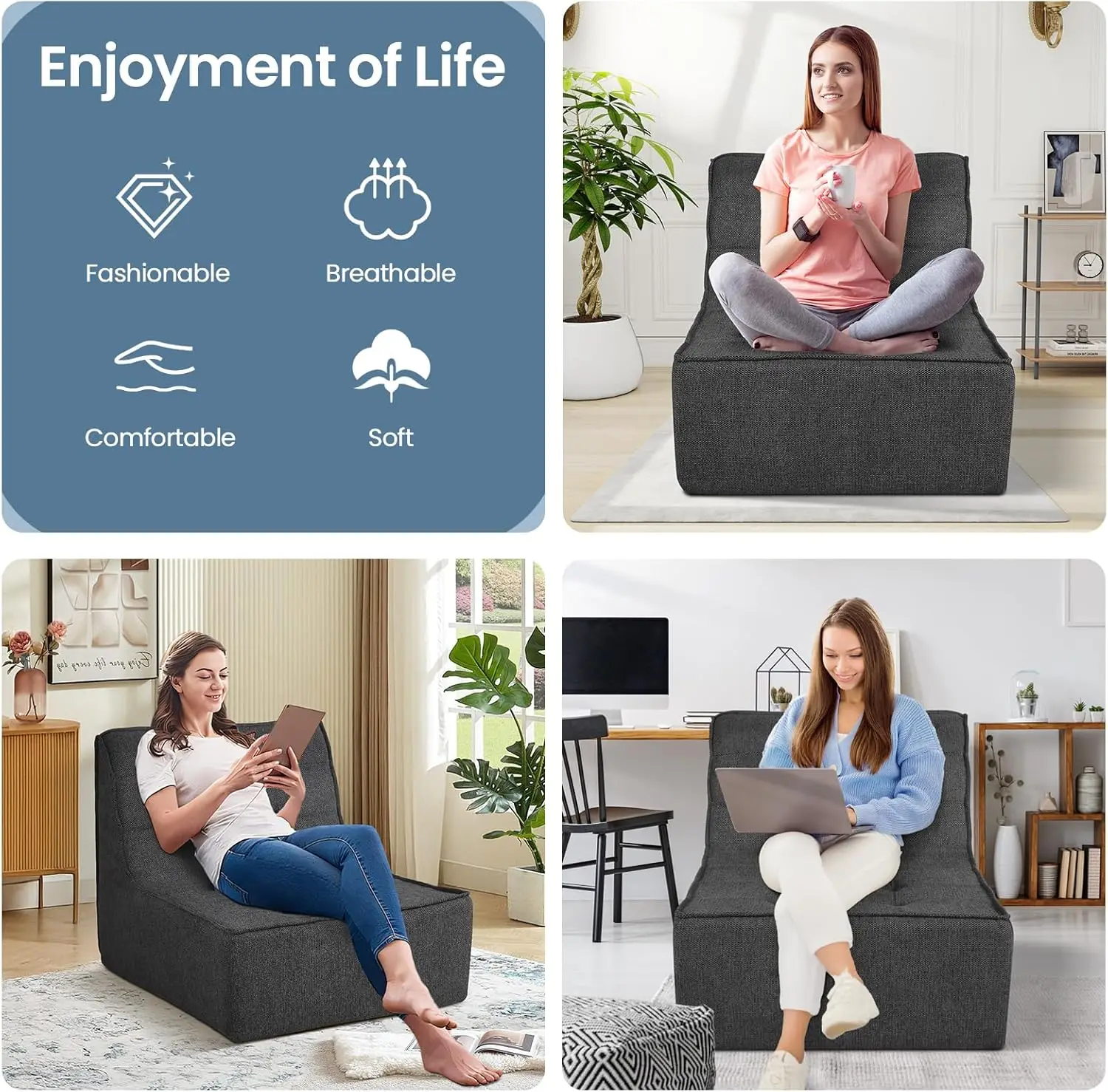 

Bean Bag Chair Bean Bag Sofa Chair Soft Stuffed Filling, Fluffy And Lazy Sofa With Filler, Comfy Cozy Giant Beanbag Chairs For