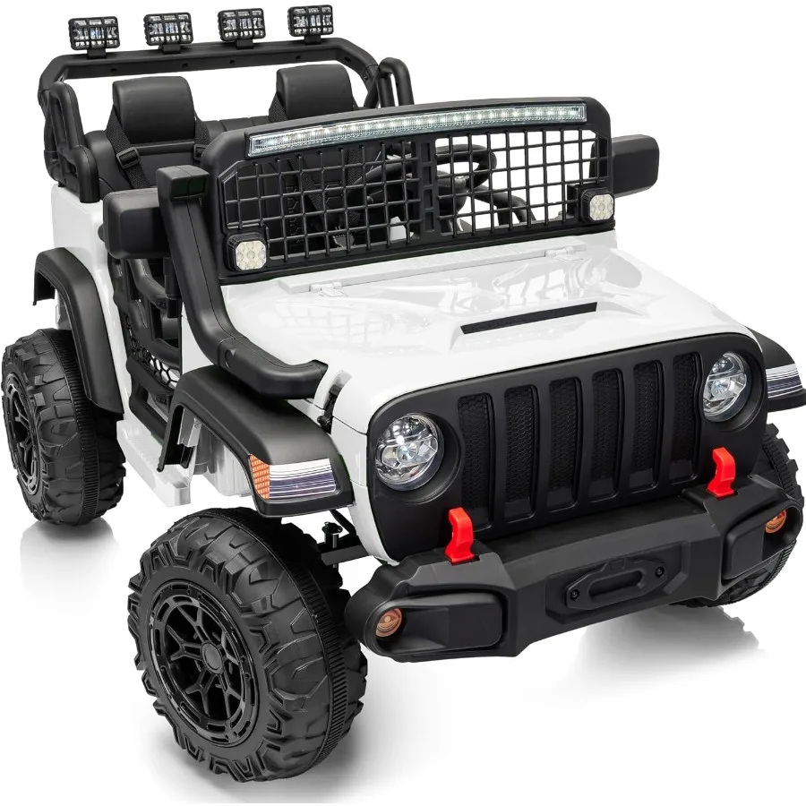لعبة ركوب بمقعدين على سيارة 12 فولت سيارة كهربائية لـ 4-8 مع سعة تحكم عن بعد 110 رطل LED - أبيض