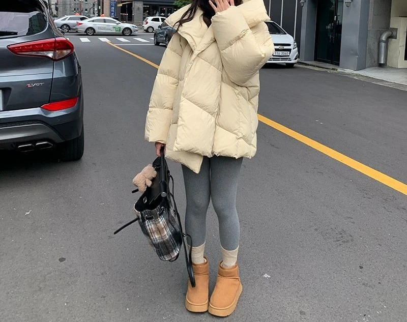 2025 Winter New Down Cotton Jacket for Women, Small, Loose, Large Collar Coat