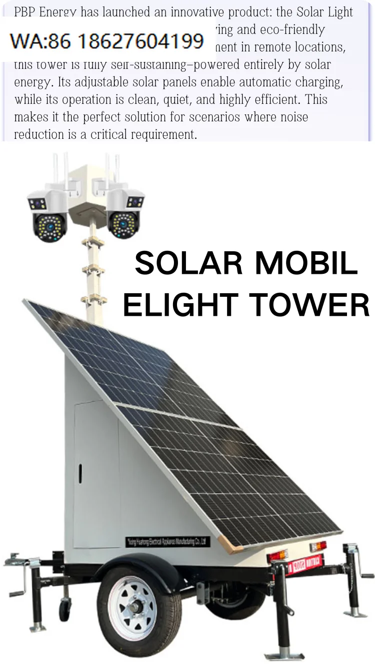 Solar Light Tower Trailer With CCTV Camera, LED Light Battery Backup Remote Monitoring Off Grid System