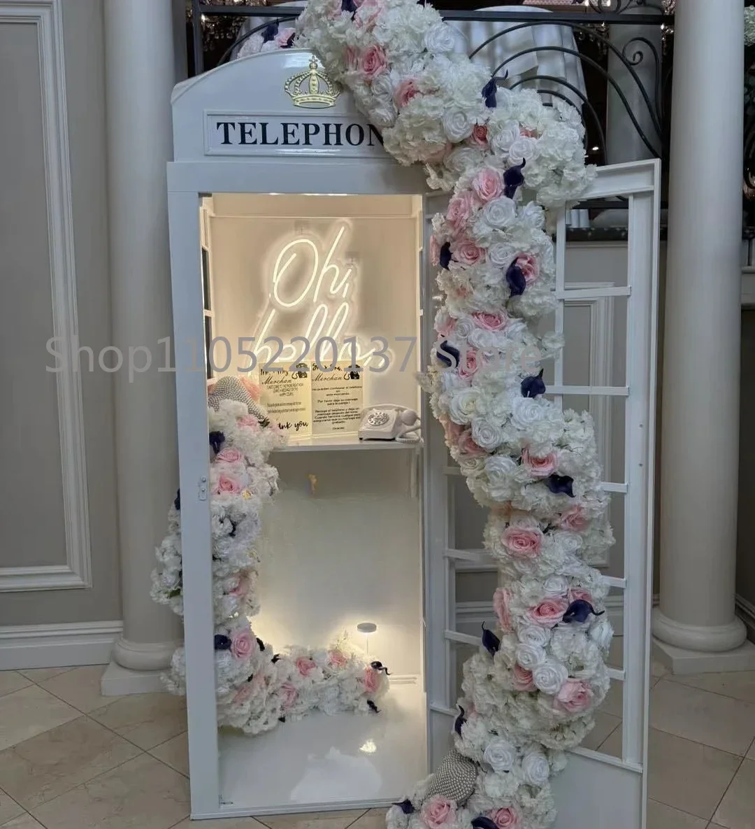 Vintage Outdoor Antique London  British White Metal Phone Booth  Wedding Event Party Decoration Phone Booth