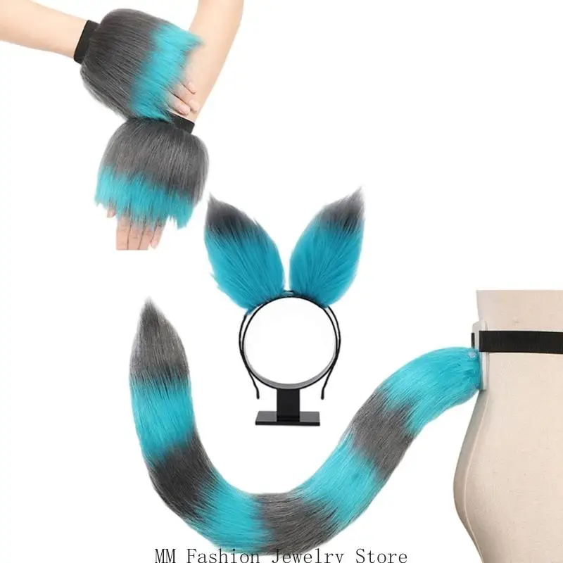 D0ub dierenkostuumset pluche oorhoofdtand harige staartpolmoordelen voor vrouwen Halloween