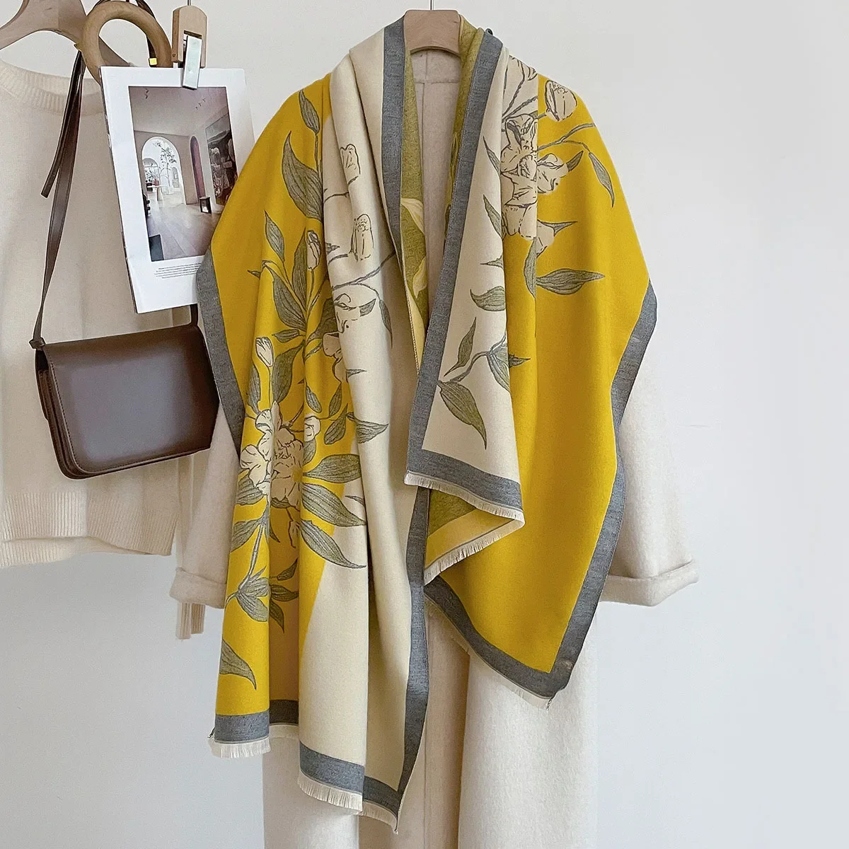 2026 New Women Winter Warm Floral Pashmina Scarf Luxury Faux Cashmere Wraps Thick Shawl Blanket Bufanda Neckerchief Poncho Stole