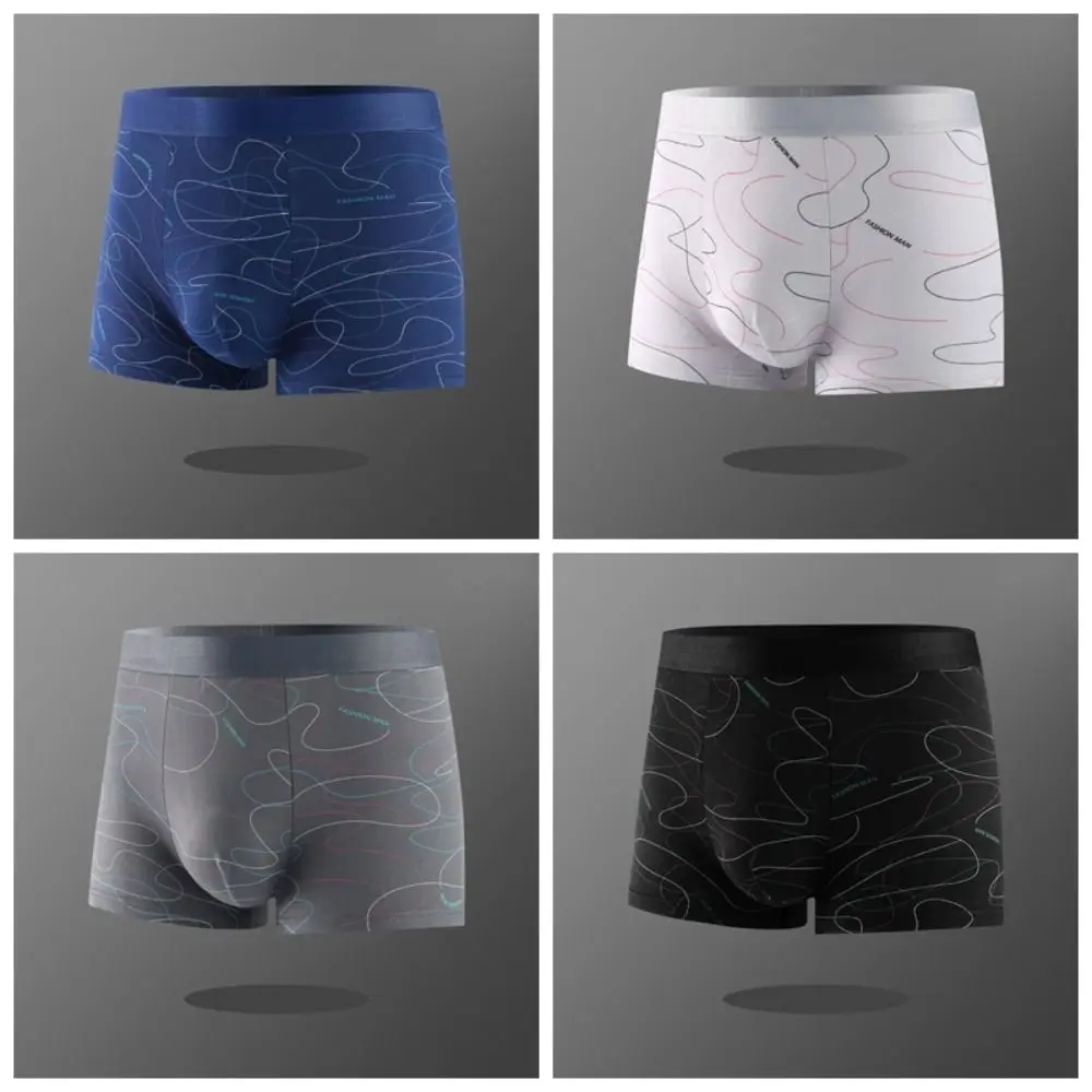 

4Pcs Stripe Letter Men's Flat Panties Mid Waist Seamless Sporty Boxers Shorts Underpants Large Size Men's Underwear Male/Boys