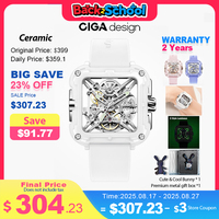 CIGA Design X Series Automatic Movement Couple Watches for Men Women White Ceramic Luminous Skeleton Mechanical Wristwatches