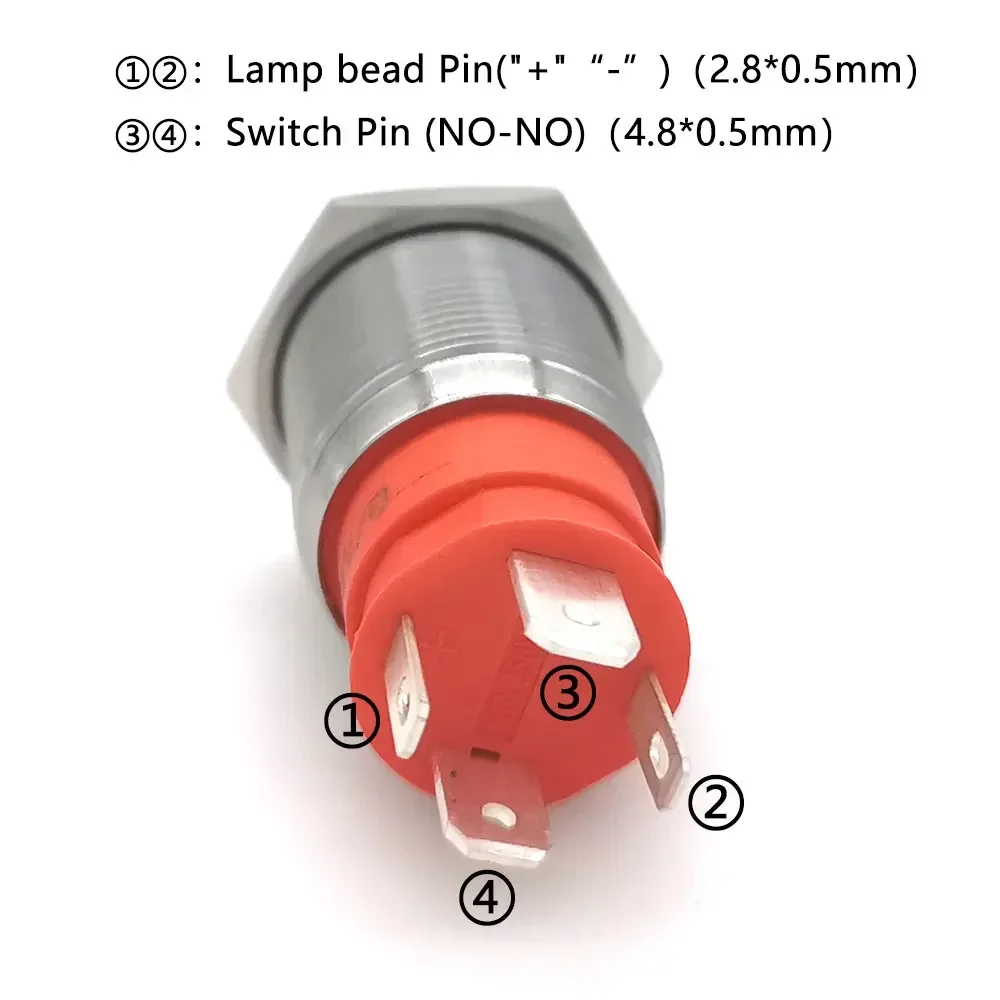 19mm ad alta corrente 10A metallo Ip67 12V 220V Led interruttore a pulsante impermeabile blu rosso Led luce interruttori a scatto momentanei