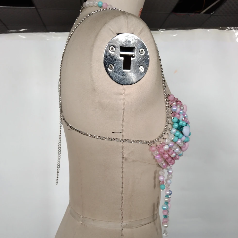 Sexy Women'S Handmade Tops Colorful Pearls Vest Sexy Ombre Beads Bustier Camisole Bra Chain Romantic Tank Top