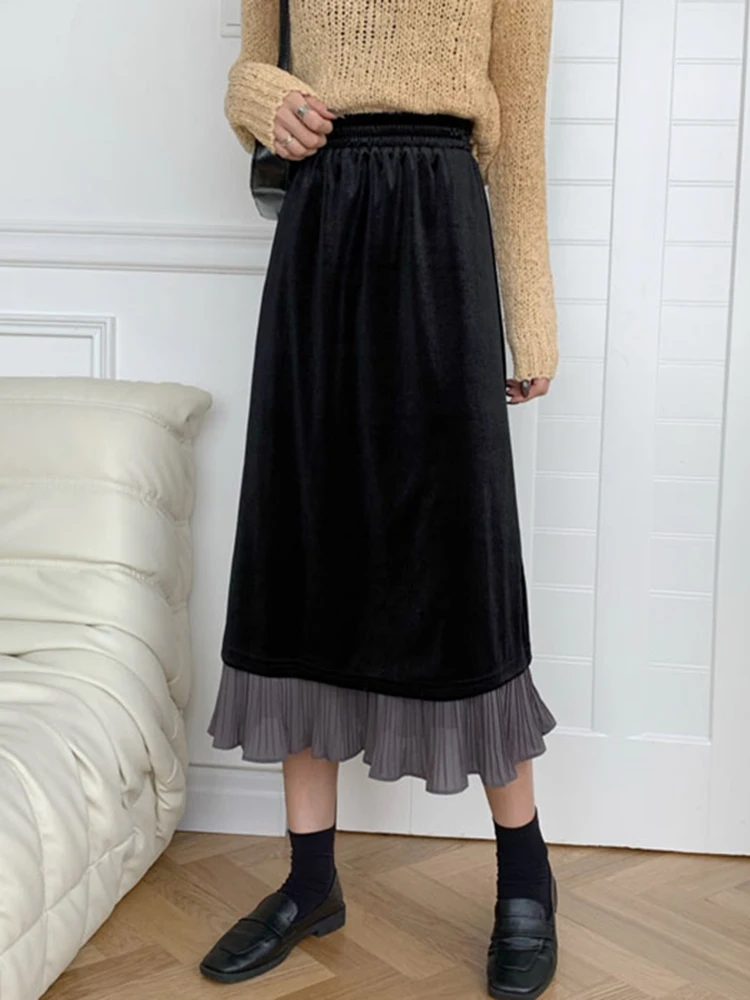 

Bla Sequin Velvet Splicing Women's Mid-Length Skirt Slimming Elastic Waist Spring Autumn New Sle Ele Bodycon Skirt