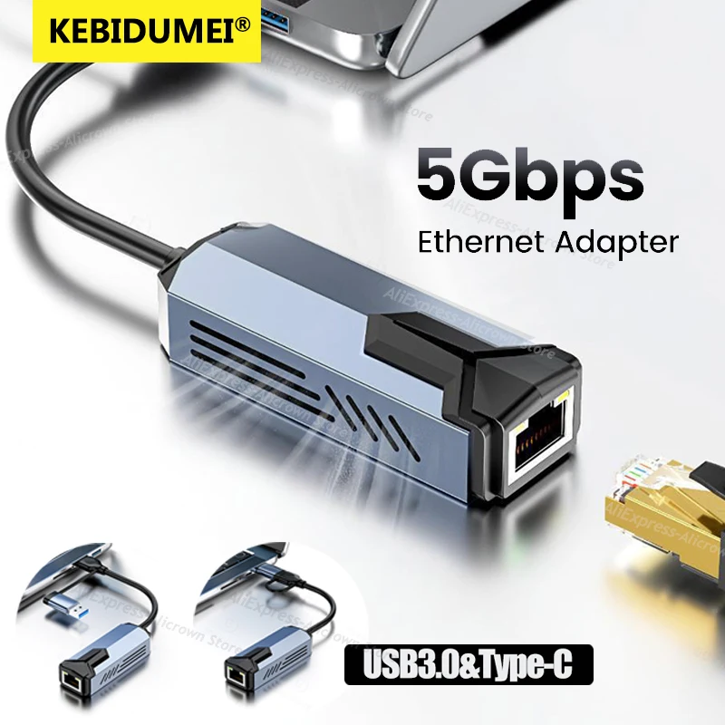 

5G Wired USB Ethernet Adapter 5000Mbps USB3.0 HUB RJ45 Lan for Macbook Windows Laptop PC NAS USB-C Lan Card HUB Network Card