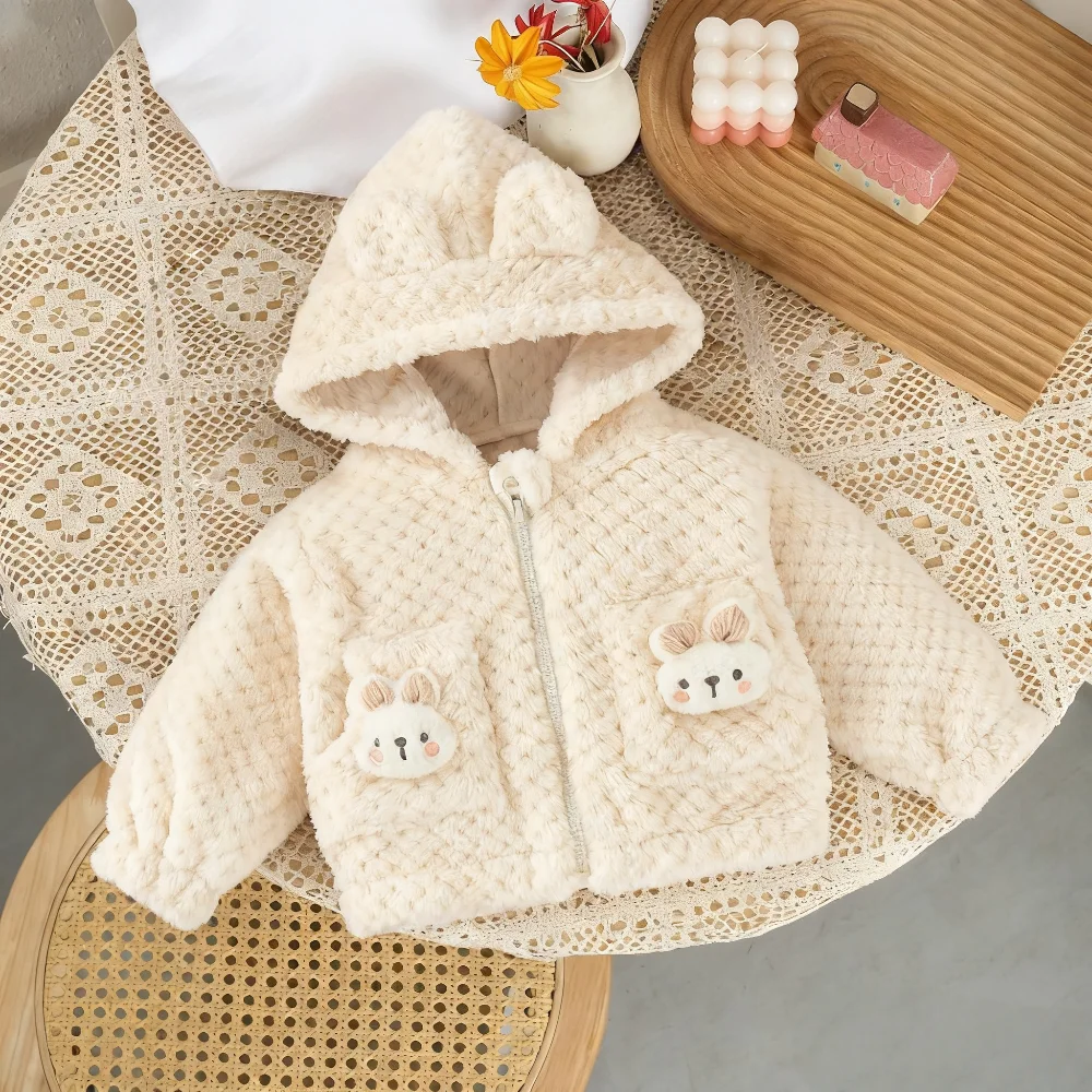 Girls' Coat Fall/Winter Solid-Color Cartoon Hooded Baby & Kids' Coat Jacket Cute and Warm Baby Outerwear Baby Winter Clothes