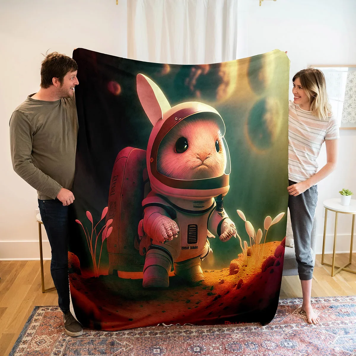 Cartoon Animals Astronaut Flannel Throw Blanket Rabbit Panda Dinosaur Monkey Blanket Comfortable Warm Lightweight for Bed Couch