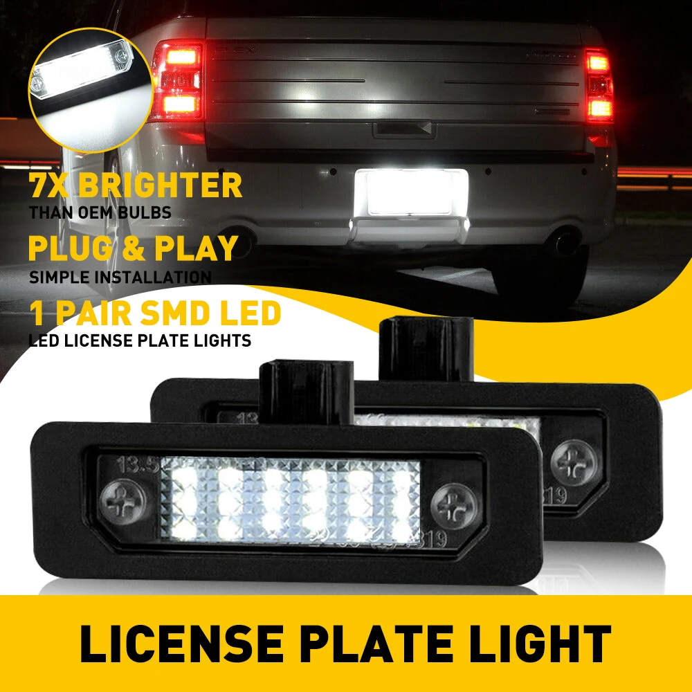 2X Car License Plate LED Light Lamp Bulb 12V For Ford Mustang Focus Fusion Taurus Flex Lincoln MKS MKT MKX MKZ Mercury Milan