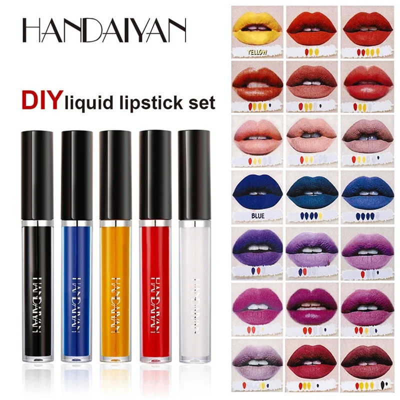 5pc Color Matching Lipstick Set Waterproof Matte Black White Lipstick Lip Pigment Green Lipstick Christmas Halloween Lip Makeup