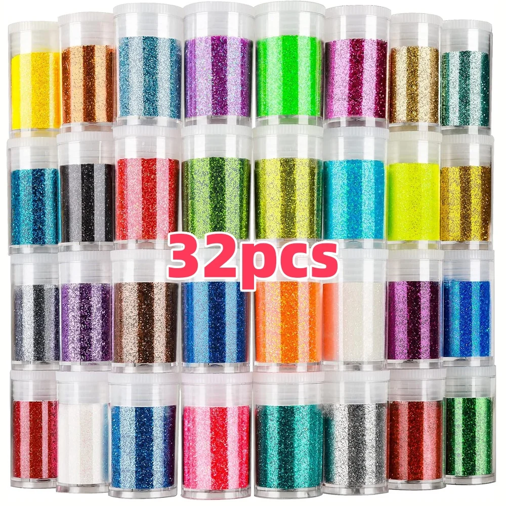 32 pçs/set prego glitter mix cores flocos da arte do prego y2k pó fino poeira uv gel polonês acrílico dicas de manicure diy ferramentas decoração *