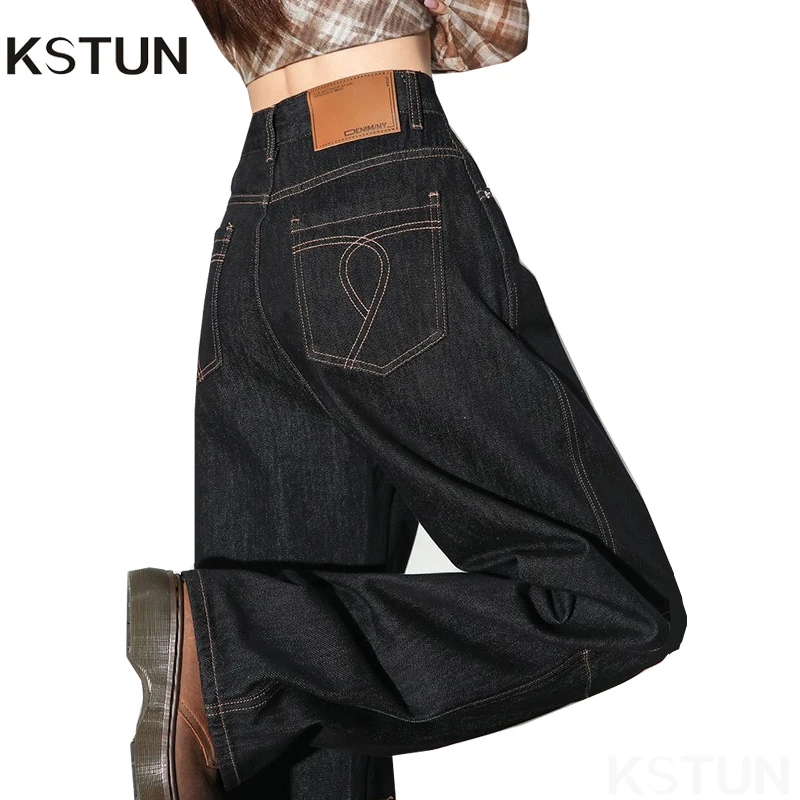 

KSTUN High Waist Womens Black Jeans Wide Leg Casual Baggy Pants Fashion Pockets Curved Pants Vintage Streetwear Hot Girl Jeans