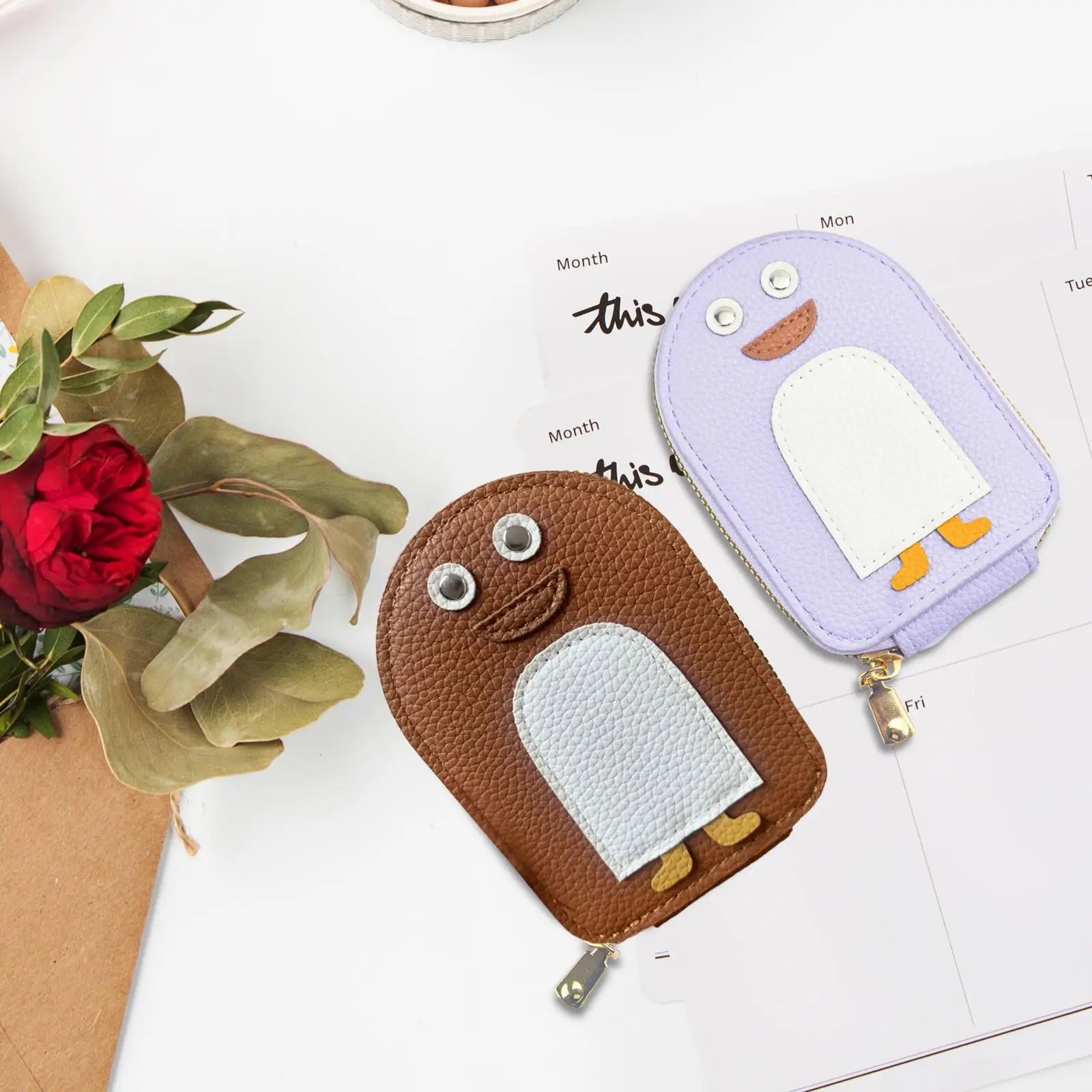 Credit Card Holder Wallet Multi Slots Cute Penguin Card Case Card Pocket Change Pouch for Women Men Travel Bag Street Commuting