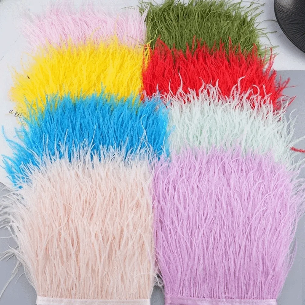 1 Meter Ribbon Tassel Natural Ostrich Feathers Sewing Decoration Fluffy Texture Ostrich Feathers Trim Apparel Fabric 8-10cm Wide