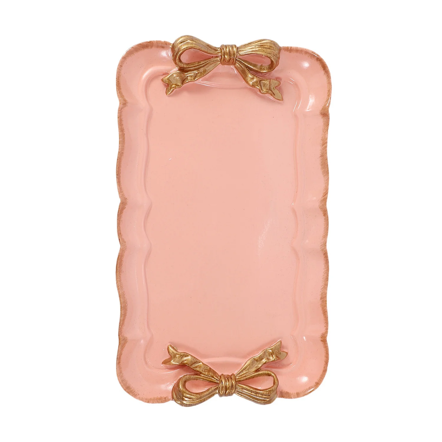 European Style Bow Cake Storage Trays Makeup Organizer Dessert Plate Square Decor Tray Kitchen Storage Trays 12x20Cm Pink