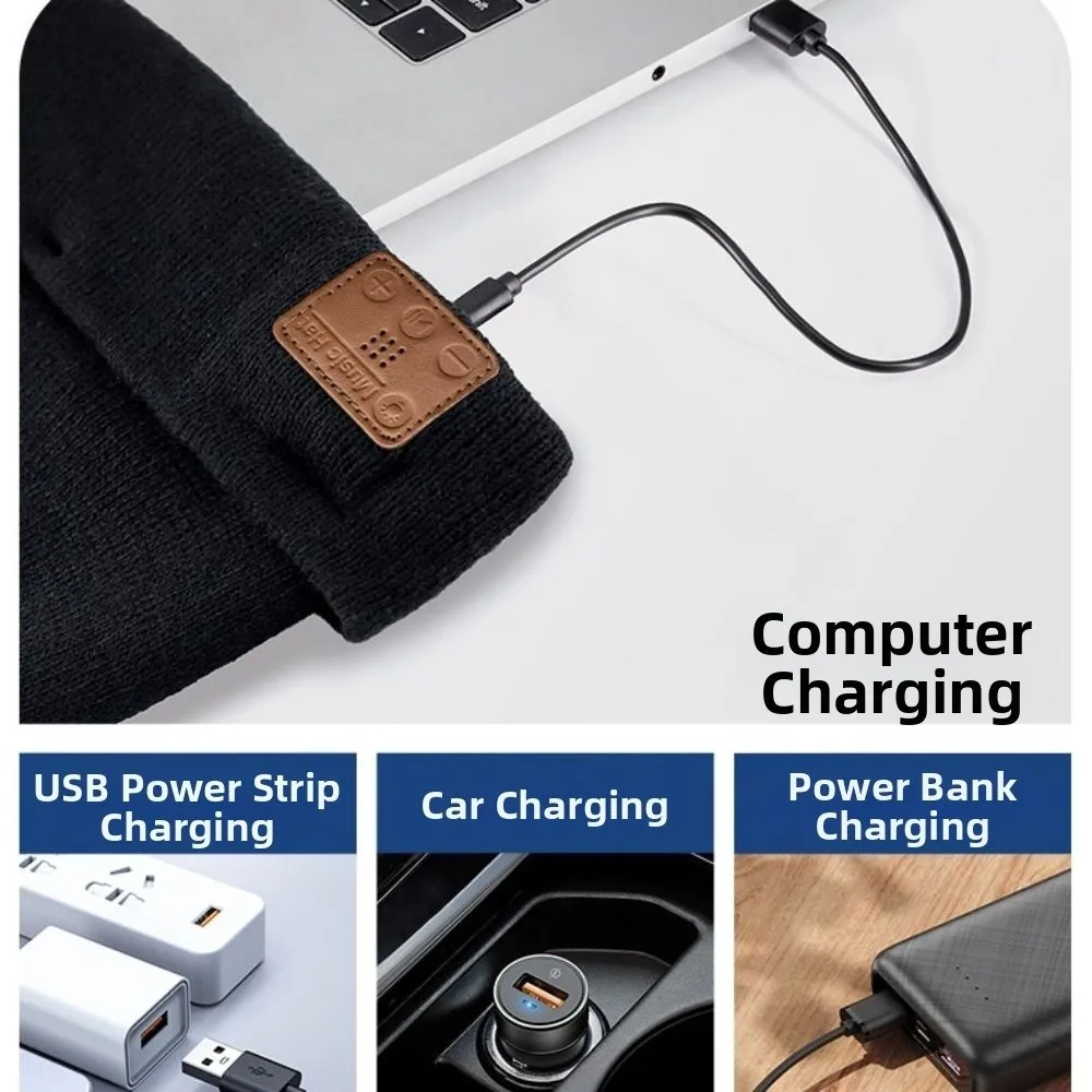 

Зимняя теплая музыкальная вязаная шапка с Bluetooth плюс бархатная USB-перезаряжаемая шапка для защиты ушей с поддержкой беспроводных звонков, морозостойкая
