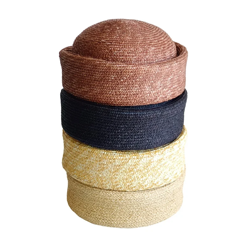 100% Natural round Straw hat for men women japanese summer sailor hat Beach Beret sun pillbox hat