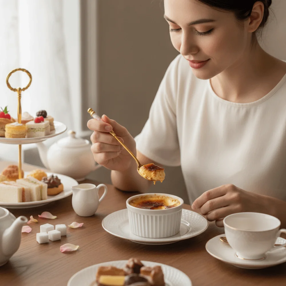 Ceramic Handle English Afternoon Tea Spoon Fork Gold-plated Stainless Steel Dessert Spoon Fork Anti-scalding Rust-proof