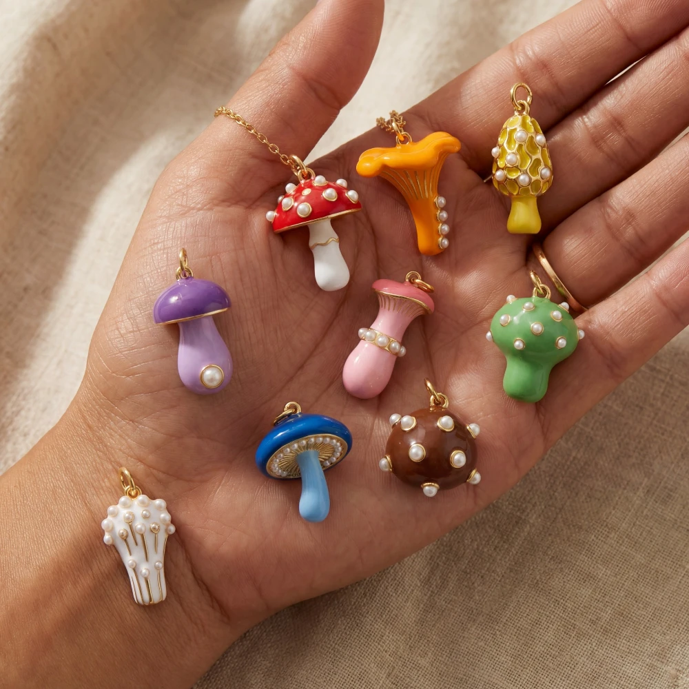 Neue süße, schlichte, heilende und farbenfrohe Pilz-DIY-Anhänger-Charms für die Schmuckherstellung – Detail 1