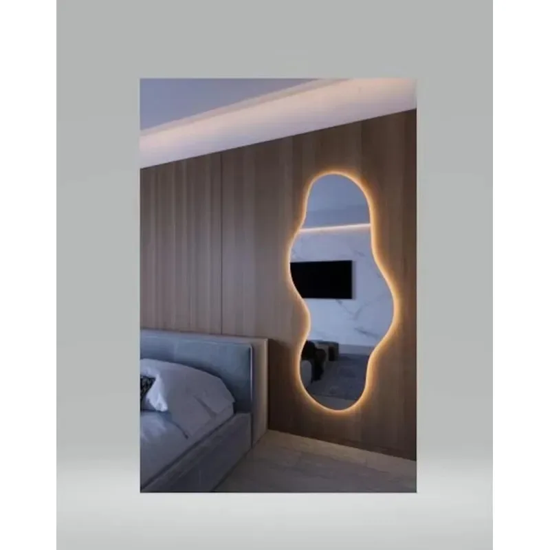 Full Length Floor Asymmetrical LED Light Irregular Modern Wave Backlight Large Aesthetic Mirror