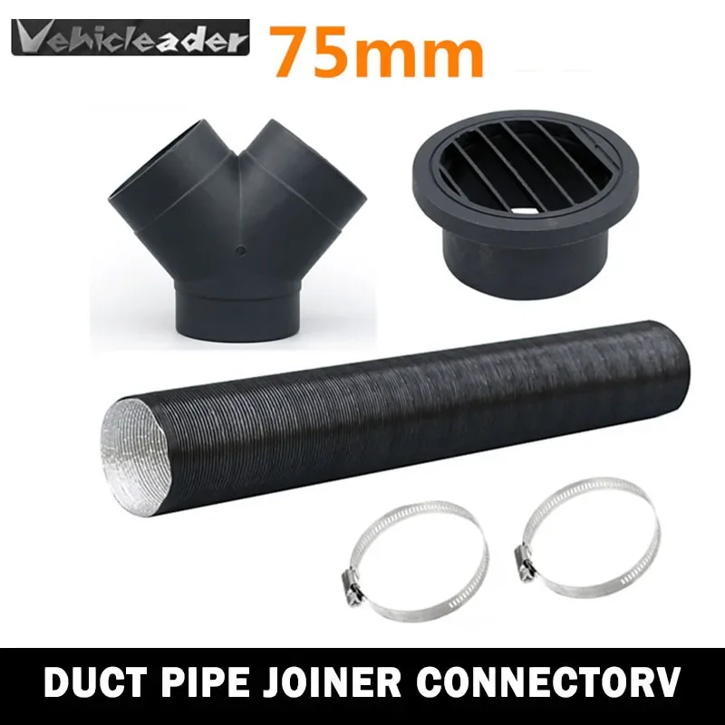 Warm Heater Duct Pipe+Outlet Pipe Duct Y Piece+Warm Air Outlet Vent Hose+Rotatable Air Outlet Vent 75mm Parking Heater Set