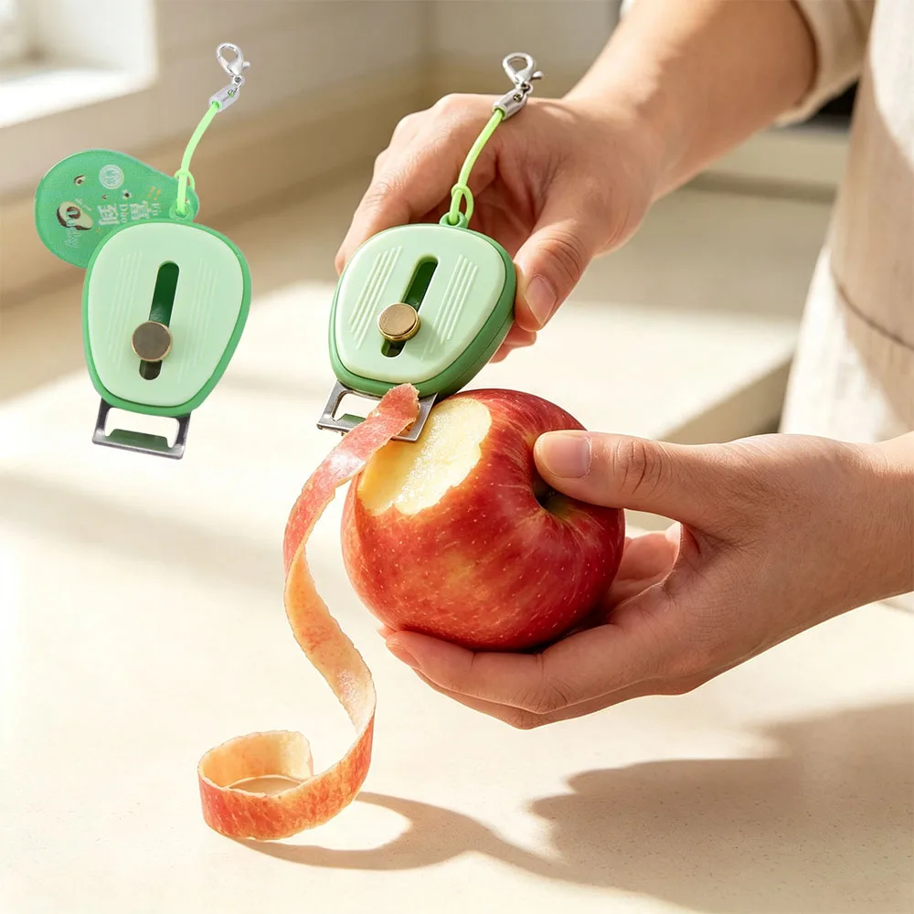 Retractable Design Mini Peeling Tool Durable Foldable Retractable Peeler Peeling Avocado Shape Anti-Lost Keychain Peeler Camping