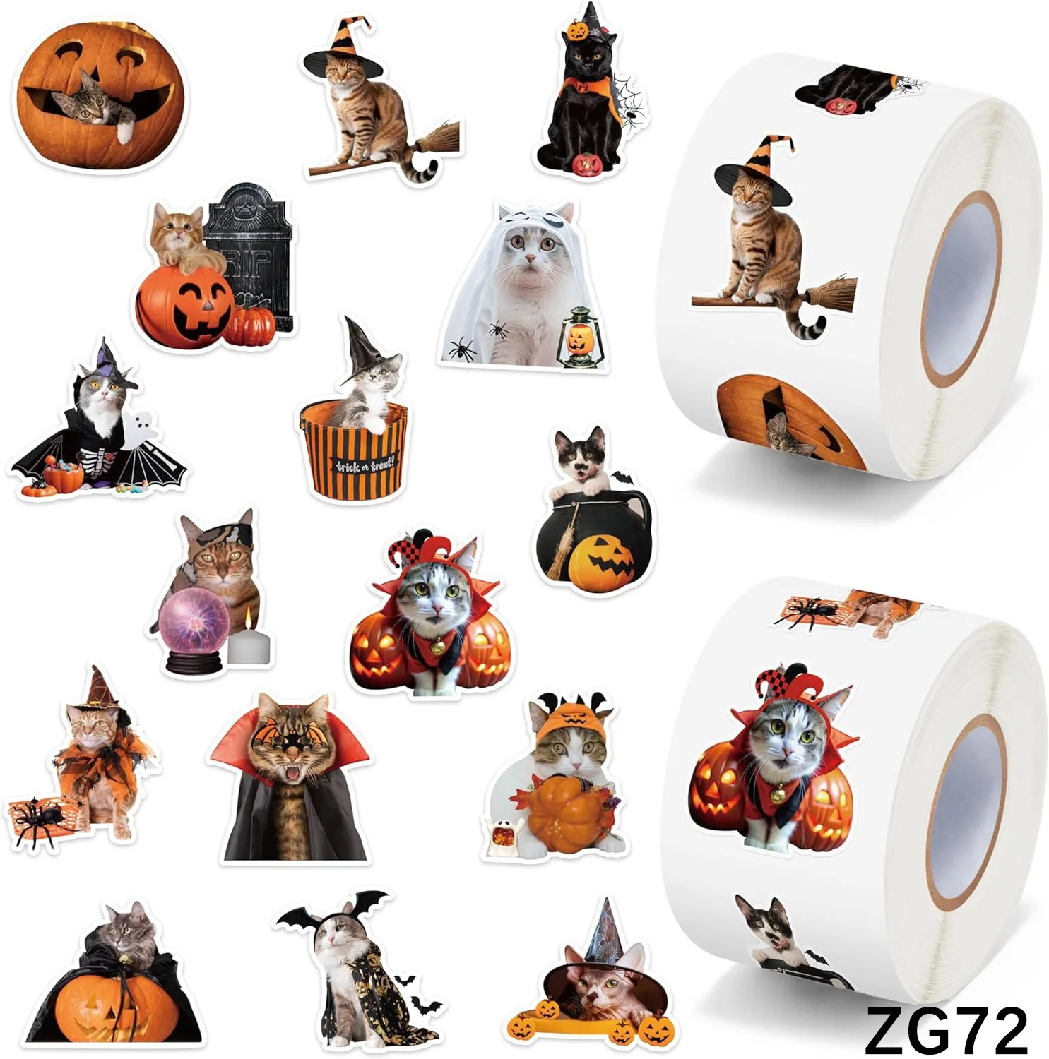 500PCS Halloween Cat Stickers Roll 16 Designs Pumpkin Cat Sticker for Kids Craft Envelope Water Bottle Scrapbook Party Supplie