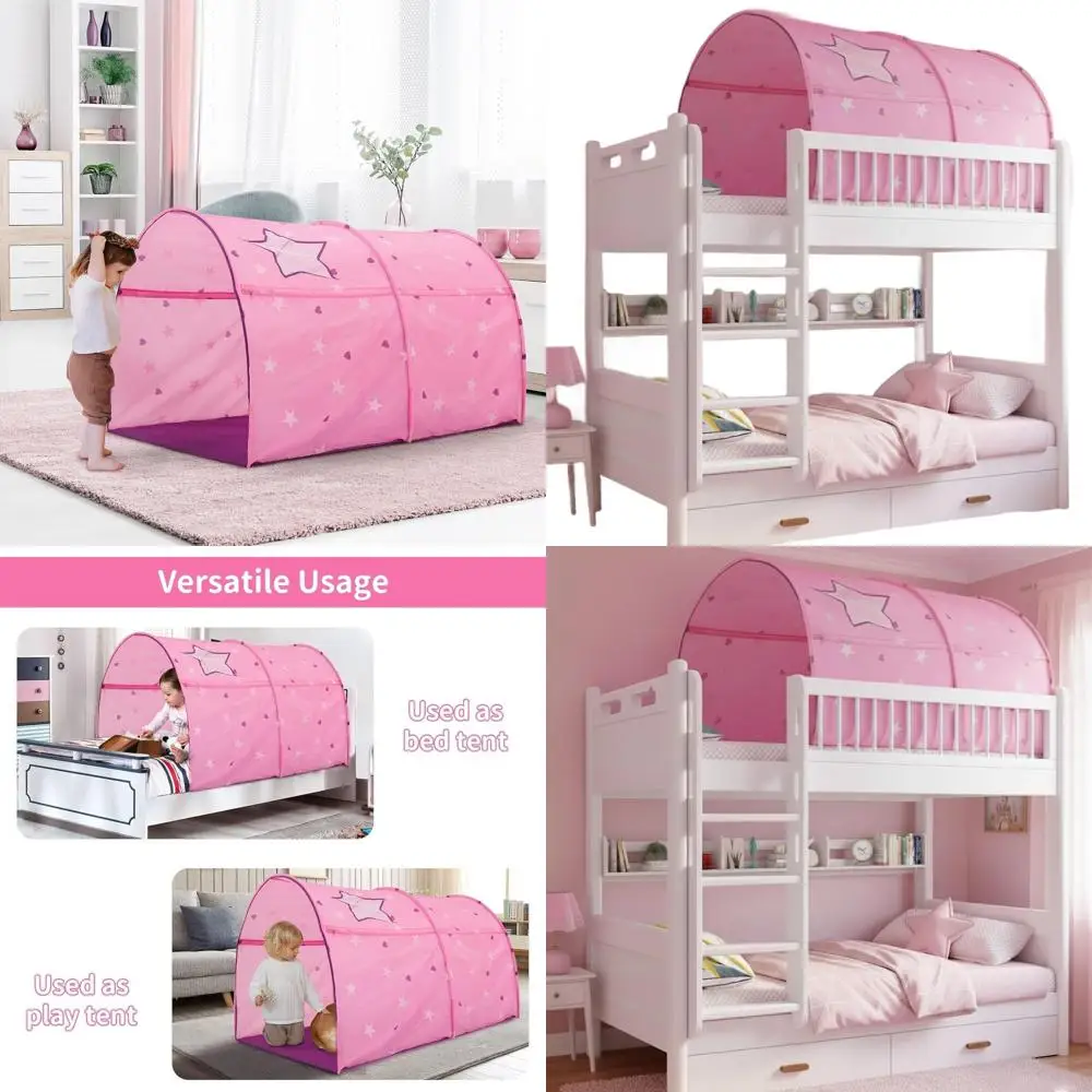 

Портативная детская игровая палатка Starlight: розовый всплывающий навес с двойным спальным пространством и шторами