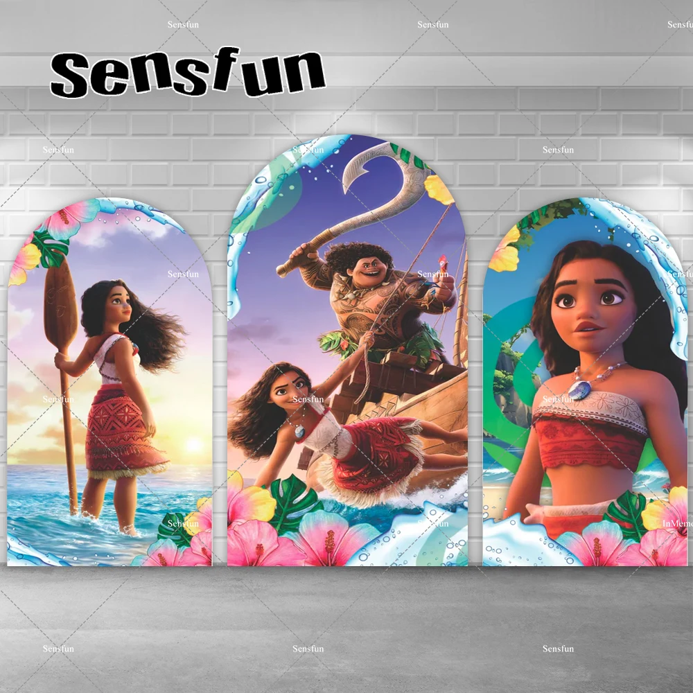 

Cartoon Moana Princess Arch Backdrop Baby Shower Decoration Kids Birthday Party Photography Backdrop Double-side Zipper Covers