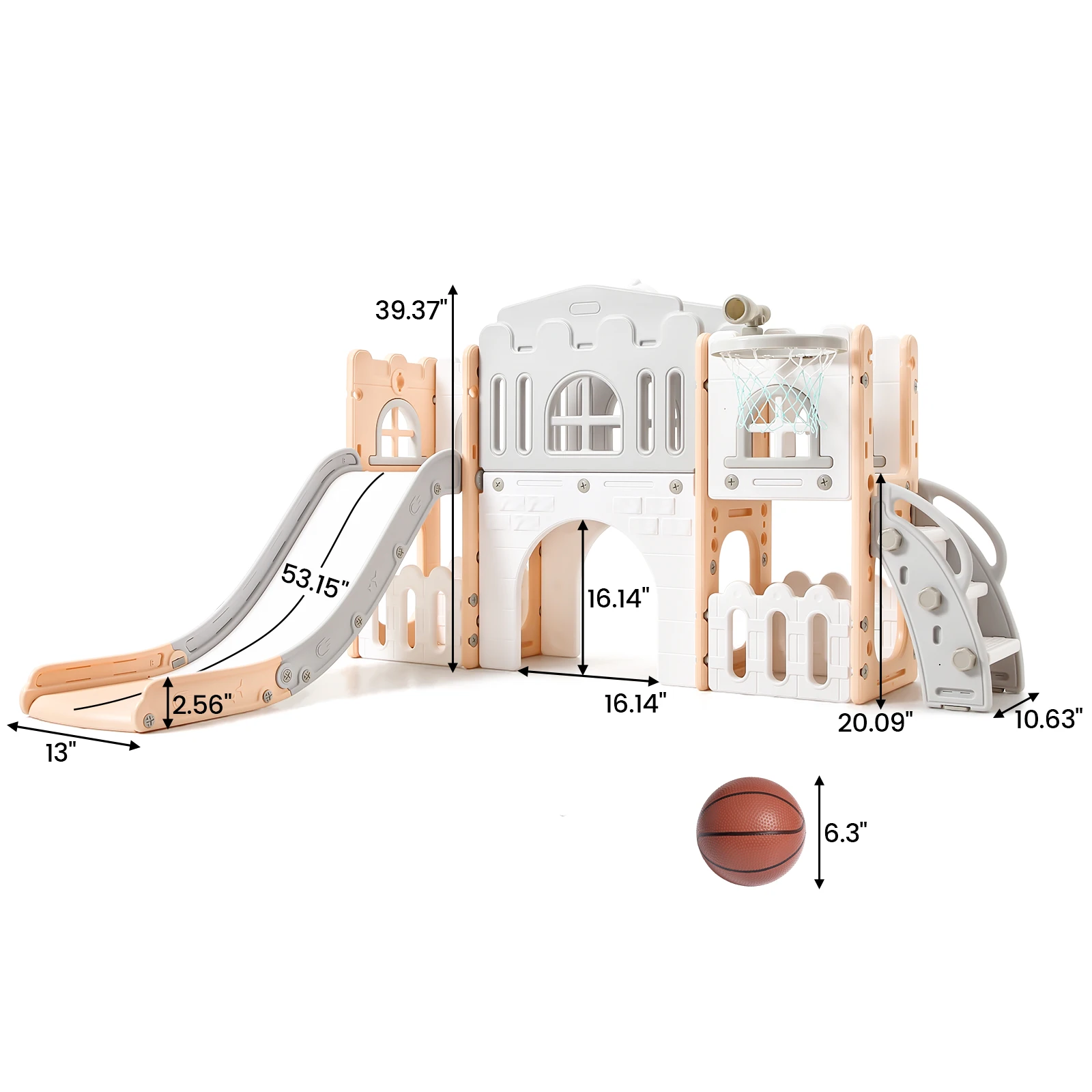 8-in-1 Toddler Indoor Playground: Safe Baby Slide Playset with Basketball Hoop,Climber,Crawling Tunnel,Telescope & Spacious Toy