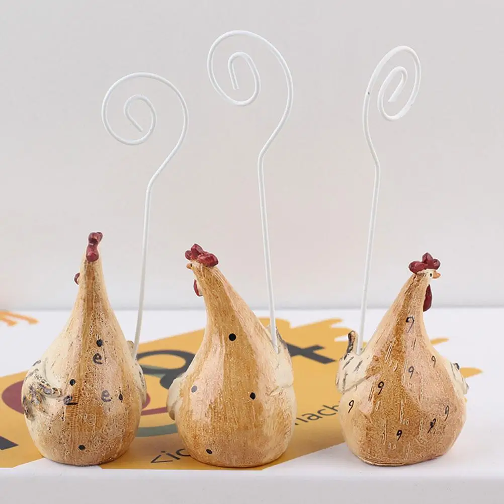 

3 Pcs Card Holder Display Memo Clip Bracket Name Table Picture Office Decoration Chicken Design Resin Material Home Office Use