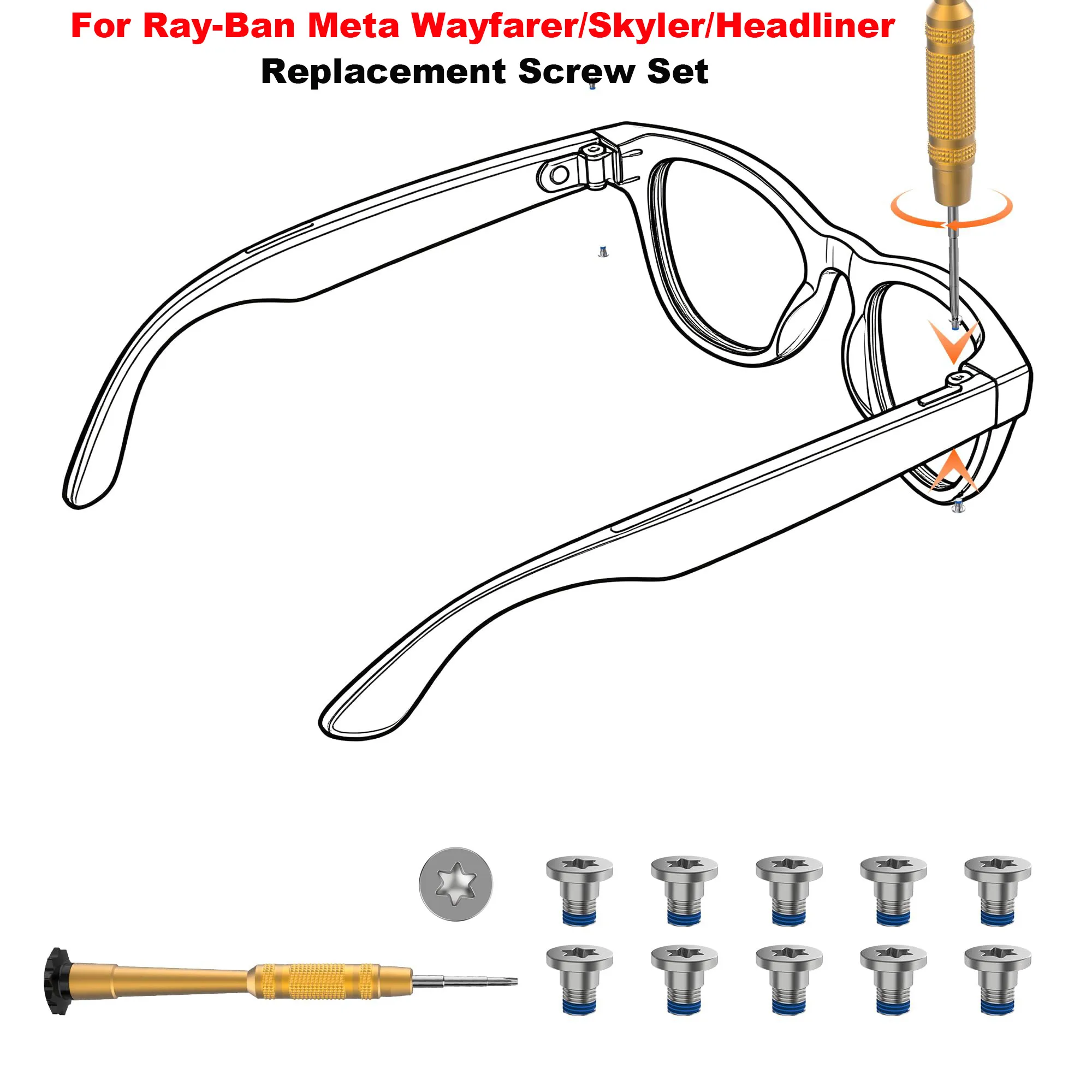 Набор отверток и винтов для умных очков Ray-Ban Meta Wayfarer/Skyler/Headliner Gen 2 и Oakley Meta HSTN, сменные аксессуары